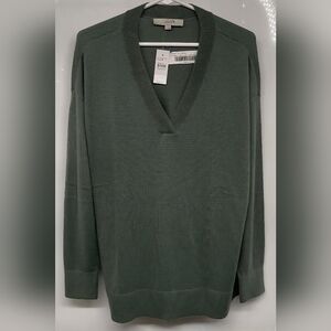 LOFT Green V-Neck Sweater Tunic Length Sz S